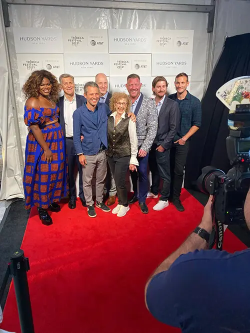 Brent Miller (pictured center) with members of the team that debuted Coded at the Tribeca Film Festival in 2021.