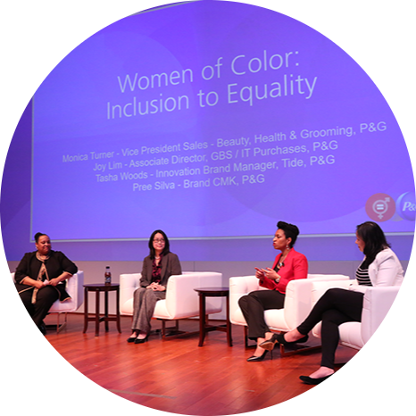 Monica Turner, Joy Lim, Latasha Woods and Pree Silva of P&G have a meaningful conversation about women of color in the workplace